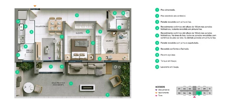 Planta ilustrativa do apartamento, opção 3